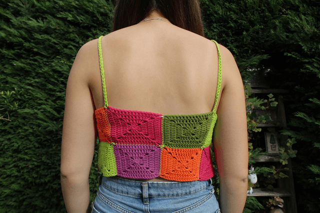 Pink, Orange, Green & Purple Granny Square Crop Top