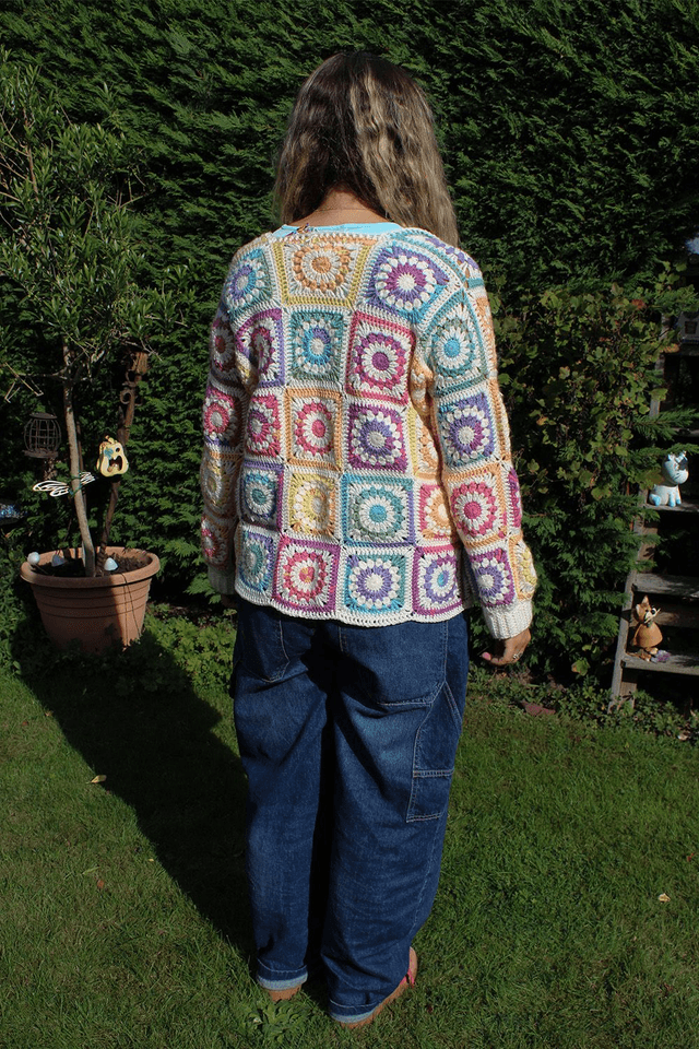 Rainbow and Cream Starburst Granny Square Cardigan