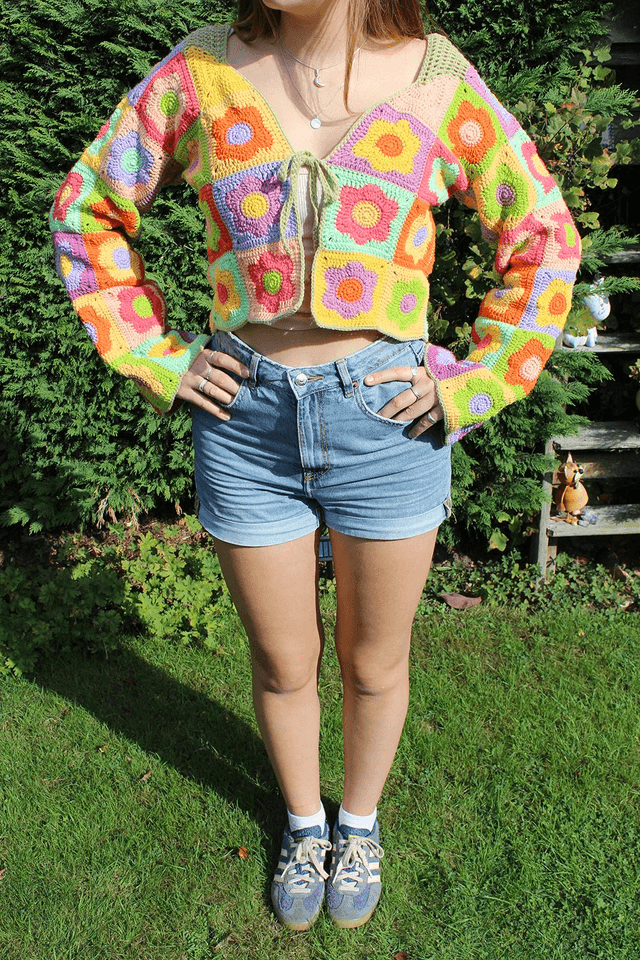 Flower Patchwork Cropped Cardigan