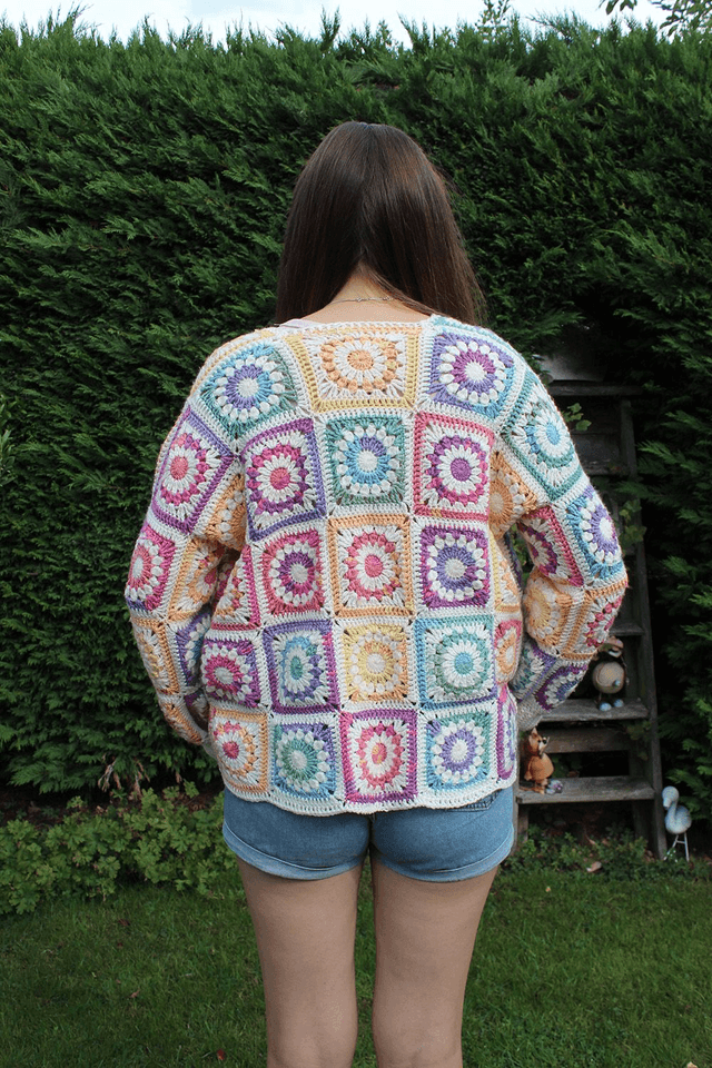 Rainbow and Cream Starburst Granny Square Cardigan