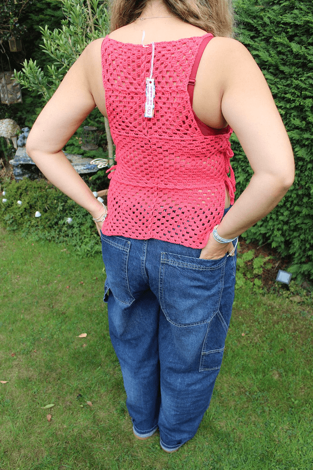 Pink Granny Square Tie-Side Top