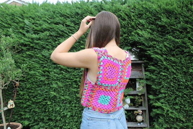 Neon Granny Square Boxy Vest