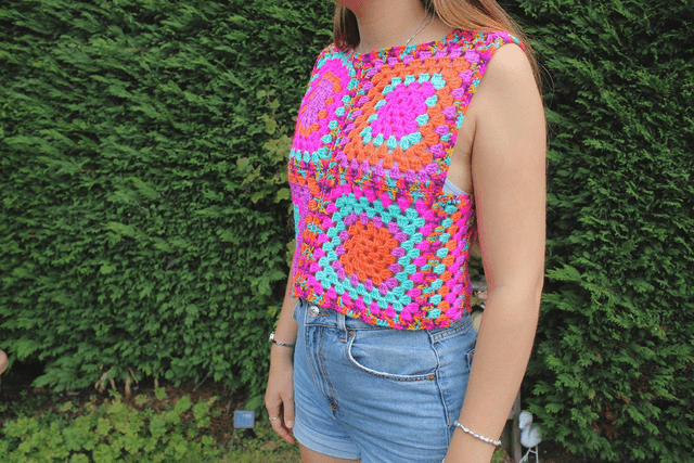 Neon Granny Square Boxy Vest