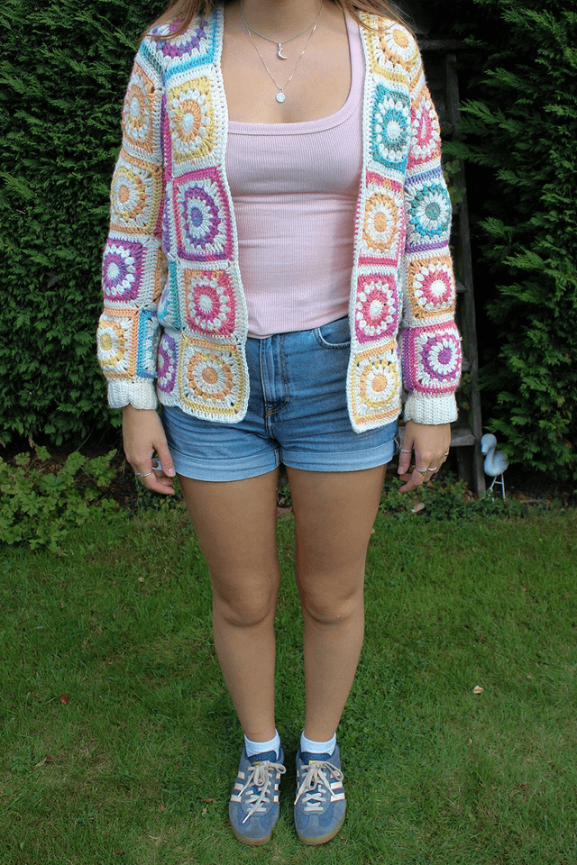 Rainbow and Cream Starburst Granny Square Cardigan