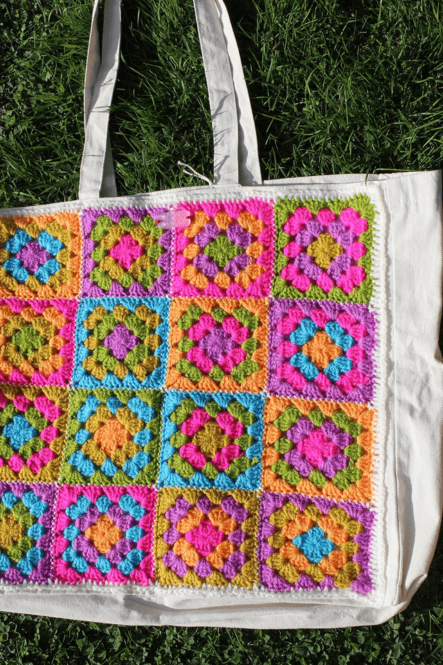 Neon Granny Square Tote Bag