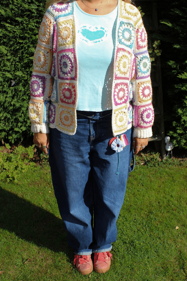 Rainbow and Cream Starburst Granny Square Cardigan