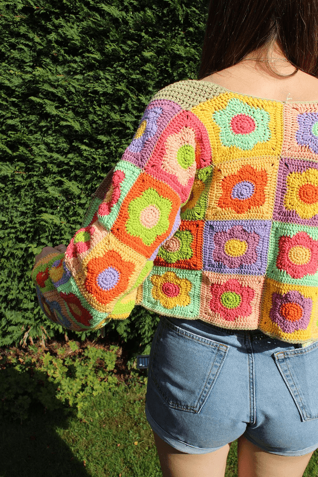 Flower Patchwork Cropped Cardigan