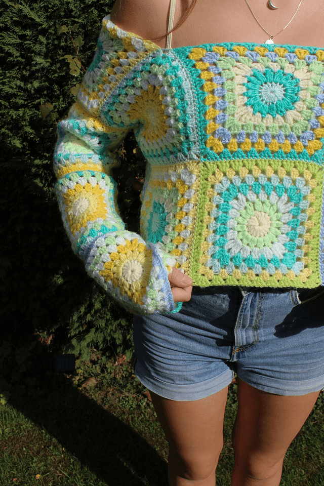 Off Shoulder Granny Square Jumper