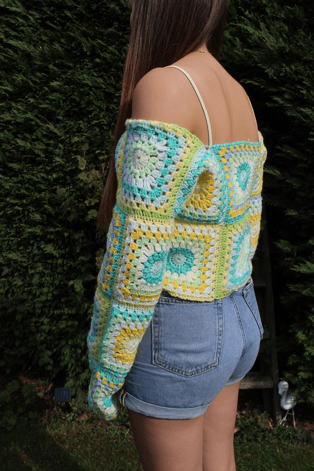 Off Shoulder Granny Square Jumper