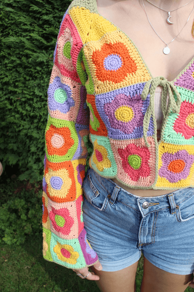 Flower Patchwork Cropped Cardigan