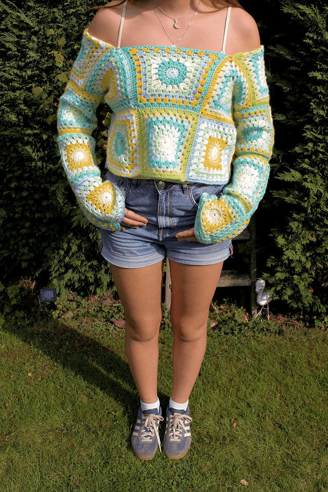 Off Shoulder Granny Square Jumper