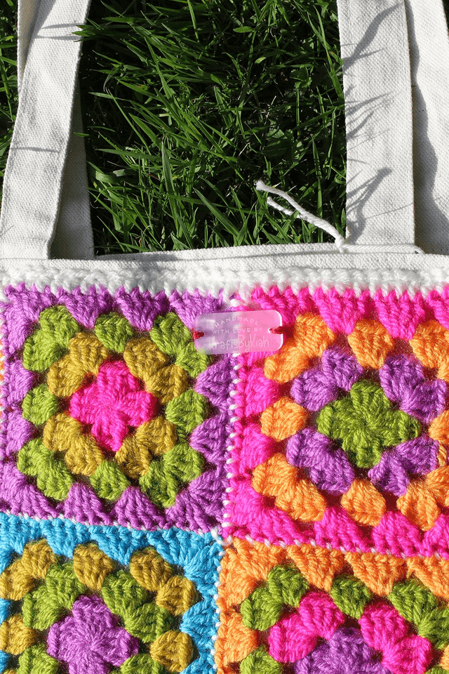 Neon Granny Square Tote Bag
