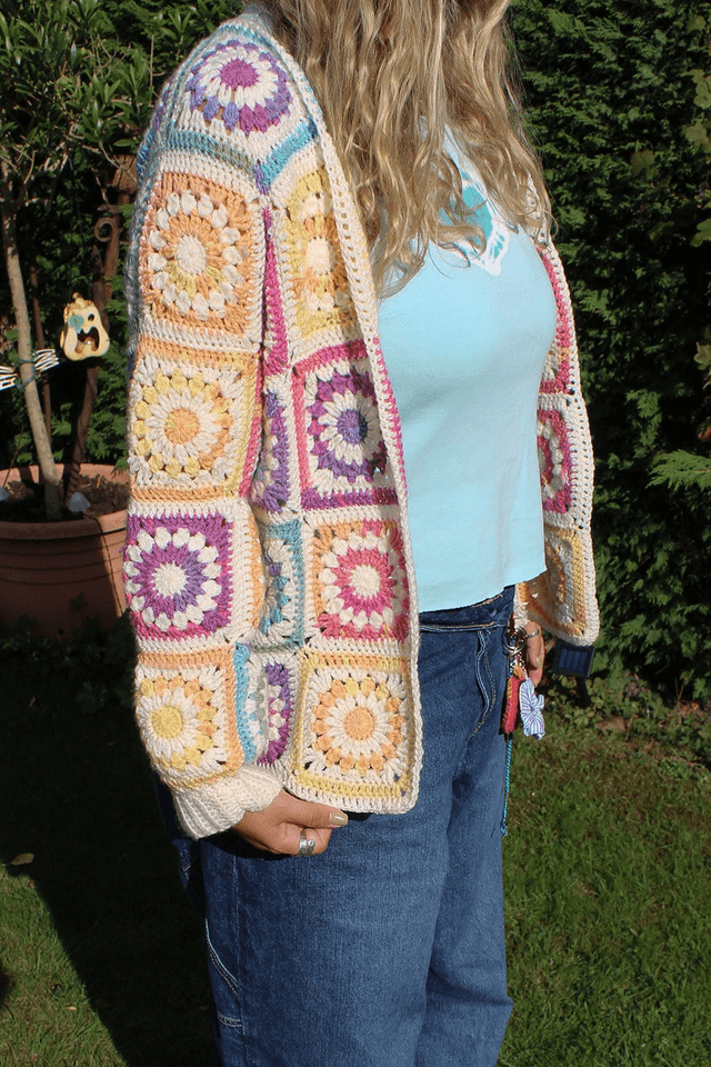 Rainbow and Cream Starburst Granny Square Cardigan