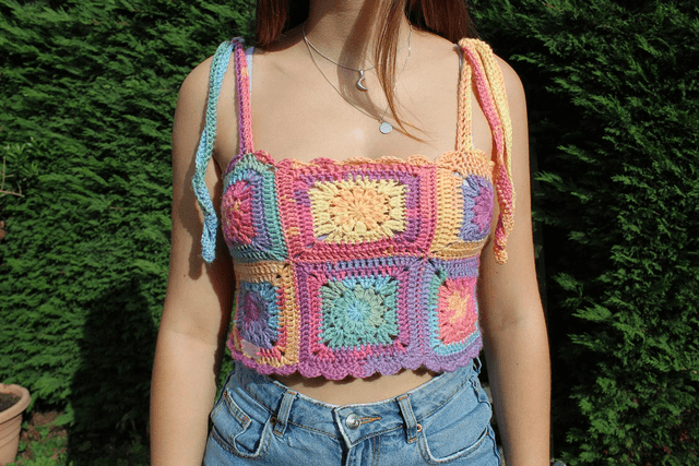 Rainbow Mini Starburst Granny Square Crop Top 