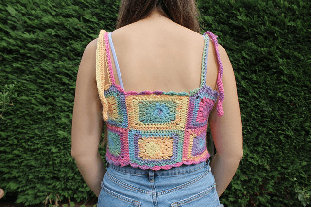 Rainbow Mini Starburst Granny Square Crop Top 