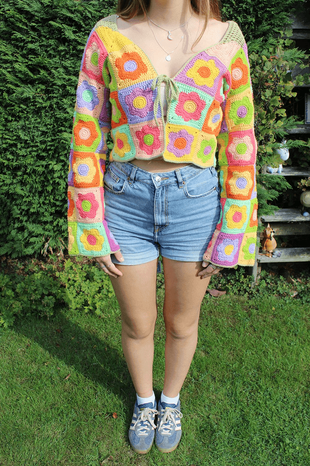Flower Patchwork Cropped Cardigan