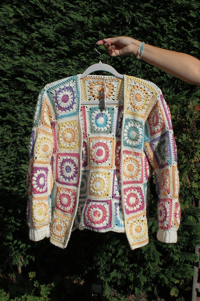 Rainbow and Cream Starburst Granny Square Cardigan