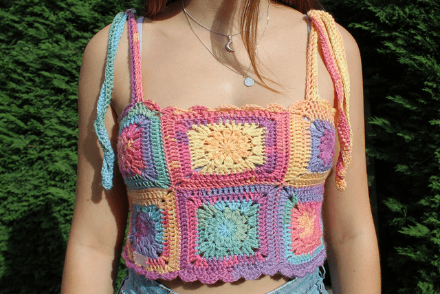Rainbow Mini Starburst Granny Square Crop Top 