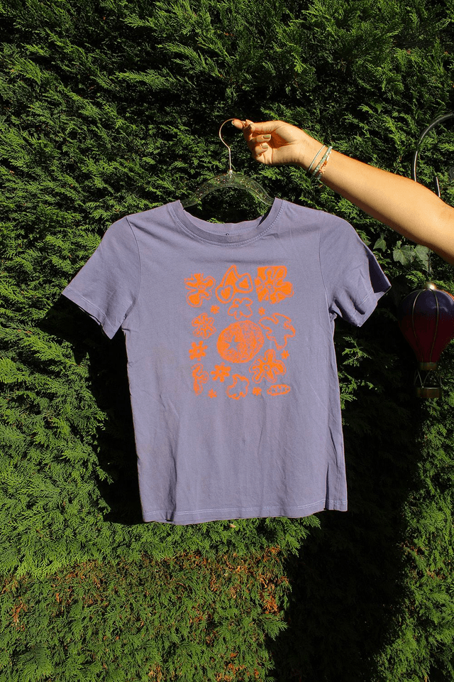 Purple and Orange Flowery Printed T-shirt