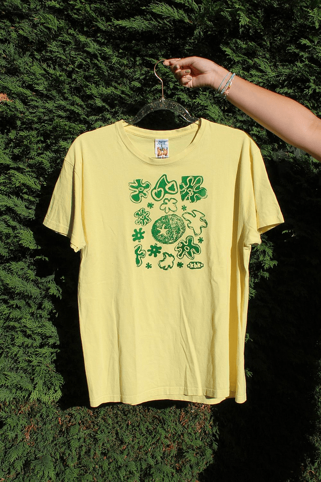 Yellow and Green Flowery Printed T-shirt